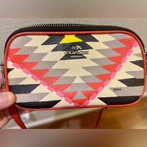 AUTHENTIC COACH MULTI COLOR AZTEC PRINT LEATHER CROSSBODY